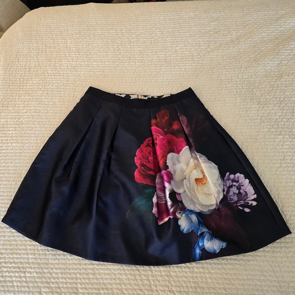 Ted Baker London Floral A-Line Skirt - Black with Multicolor Flowers